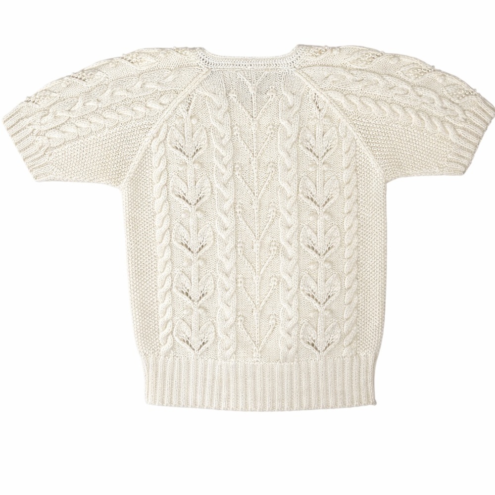 Vintage Pearl-Button Cream Cable Knit Short Sleeve Cardigan - Picture 7 of 10